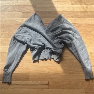 SHEIN Gray Wrap Front Cropped Sweater - V-Neck Long Sleeve